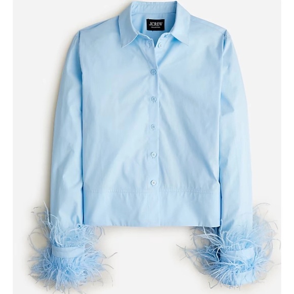 J.Crew Collection Blue Cotton Poplin Shirt With Feather Cuffs Size 0 - Picture 1 of 1